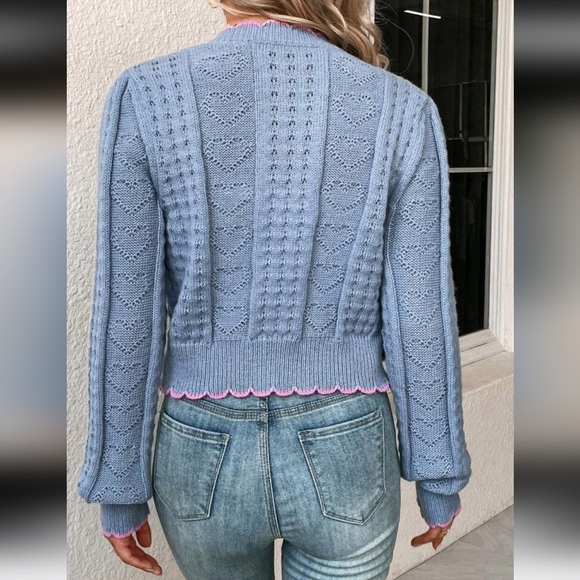 Contrast Binding Button Front Cardigan,Long Sleeve Tops - Picture 2 of 5